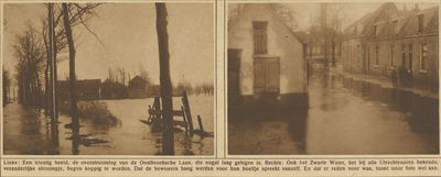 870346 Collage van 2 foto's betreffende overstromingen in en rond de stad Utrecht. Links een gezicht over het ...
